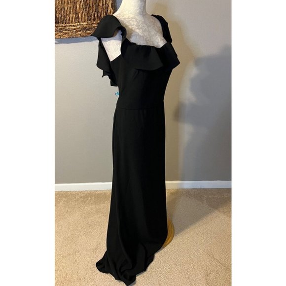 MSK Maxi Long Dress XL Black Flutter Off Shoulder Washable Wedding Cruise NWT - Picture 5 of 13